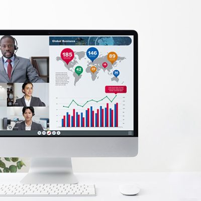 Virtual event with multiple people on screen with chart